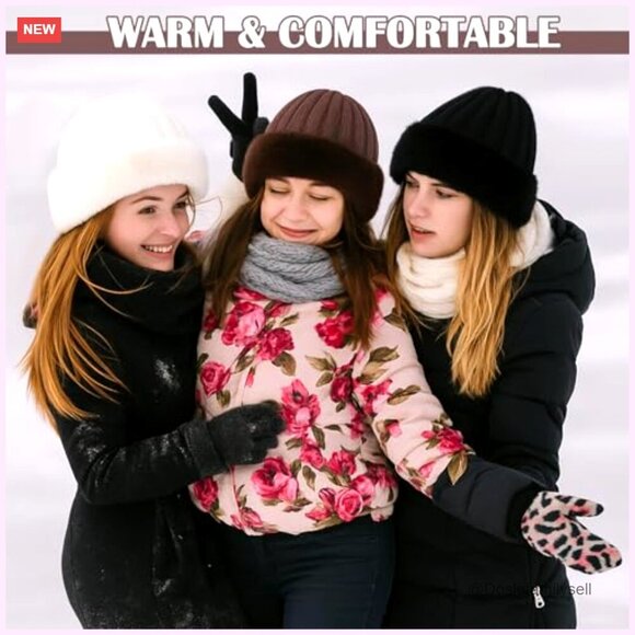 3-Pack Winter Faux Fur Knit Hats Stretch Cuffed Skull Caps Warm main image 6